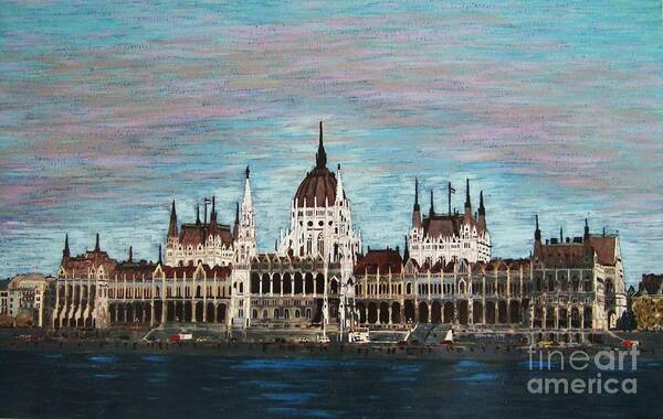 Budapest Art Print featuring the painting Budapest Parliament by Jasna Gopic by Jasna Gopic