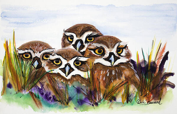 Burrowing Owls Art Print featuring the painting Burrowing Owls by Dale Bernard