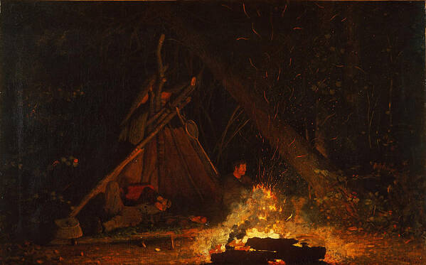 Winslow Homer Art Print featuring the painting Camp Fire by Winslow Homer