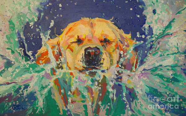 Golden Retriever Art Print featuring the painting Cannonball by Kimberly Santini