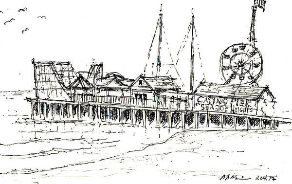 Pier Art Print featuring the drawing Casino Pier in Seaside Heights NJ by Jason Nicholas