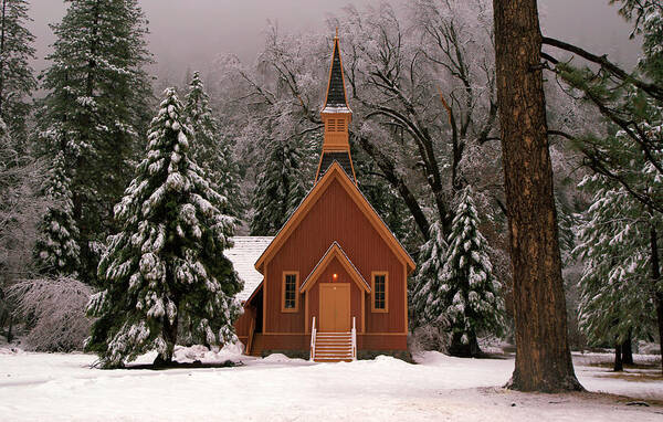 Church Art Print featuring the photograph Church in the Snow by Daniel Woodrum