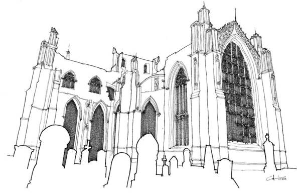 Architecture Art Print featuring the drawing Church Ruins by Calvin Durham