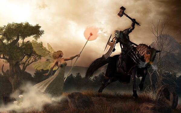 Renewal Art Print featuring the digital art Death Knight and Fairy Queen by Daniel Eskridge