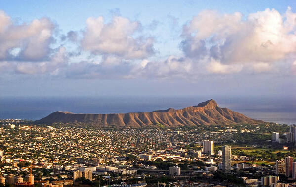 #honolulu #waikiki #diamondhead #clouds #oahu #hawaii #streetart #zazzle #photog #togs #fineart #deals Art Print featuring the photograph Diamondhead by Steve Lipson