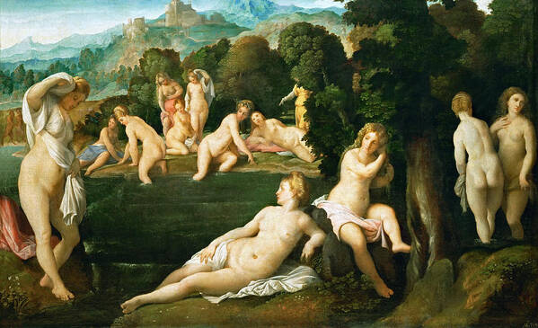 Palma Vecchio Art Print featuring the painting Diana and Callisto by Palma Vecchio