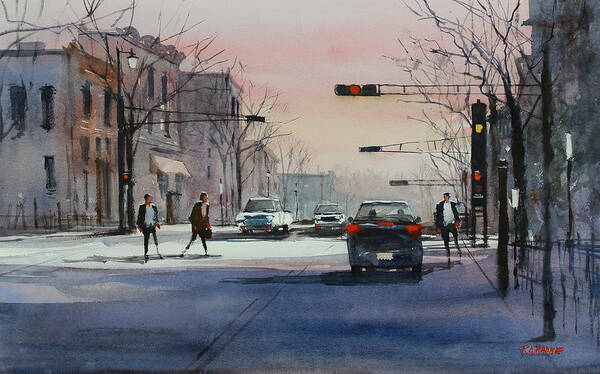 Ryan Radke Art Print featuring the painting Dusk on Main Street - Fond du Lac by Ryan Radke