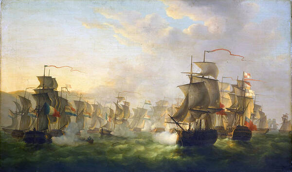 Dutch And English Fleets Art Print featuring the painting Dutch and English Fleets by Martinus Schouman