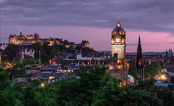 Scotland Art Print featuring the photograph Edinburgh Skyline By Night by Steven Mccaig