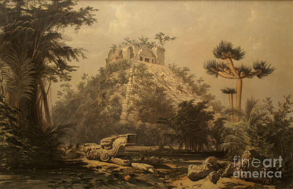 Mexico Art Print featuring the photograph El Castillo at Chichen Itza by Frederick Catherwood by John Mitchell