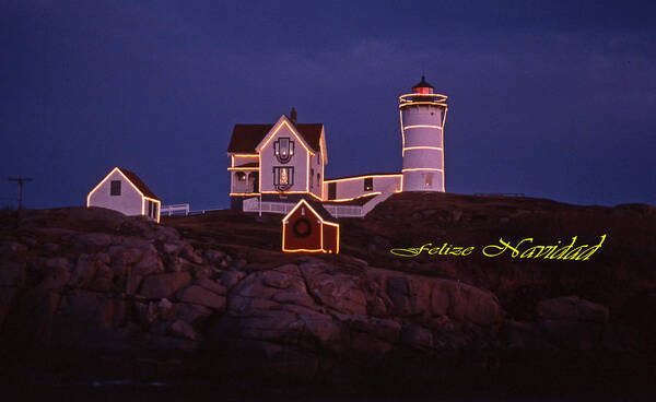 Lighthouses Art Print featuring the photograph Felize Navidad Nubble by Skip Willits