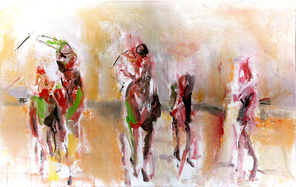 Horse Racing Art Print featuring the painting Five In The Sun by John Gholson