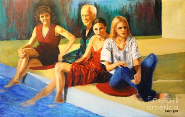 Pool Art Print featuring the painting Four At A Pool by Dagmar Helbig