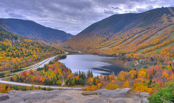 Fall Foliage Art Print featuring the photograph Franconia Notch from Artist's Bluff by Ken Stampfer