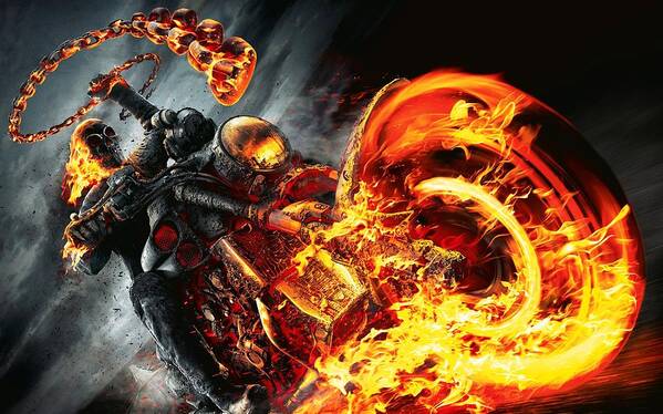 Ghost Rider Art Print featuring the digital art Ghost Rider and Bike by Movie Poster Prints