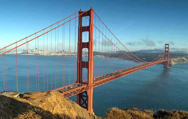 Golden Art Print featuring the photograph Golden Gate Bridge by David Hart