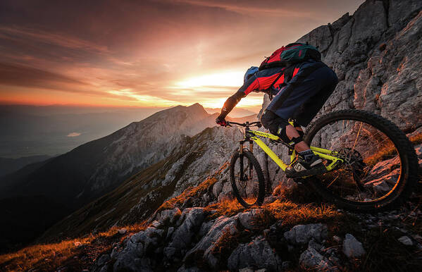 Mountainbike Art Print featuring the photograph Golden Hour High Alpine Ride by Sandi Bertoncelj