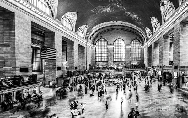Nyc Art Print featuring the photograph Grand Central Station -pano bw by Hannes Cmarits