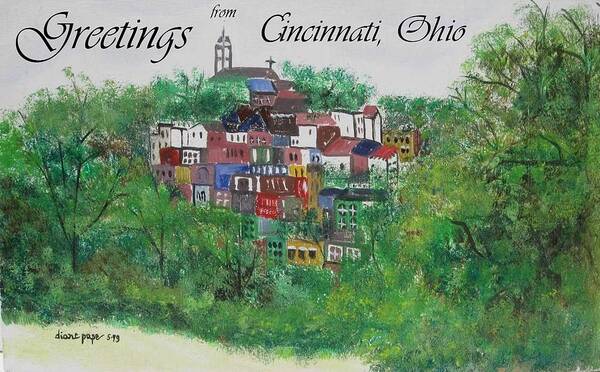 Mt. Adams Art Print featuring the painting Greetings from Cincinnati Ohio by Diane Pape
