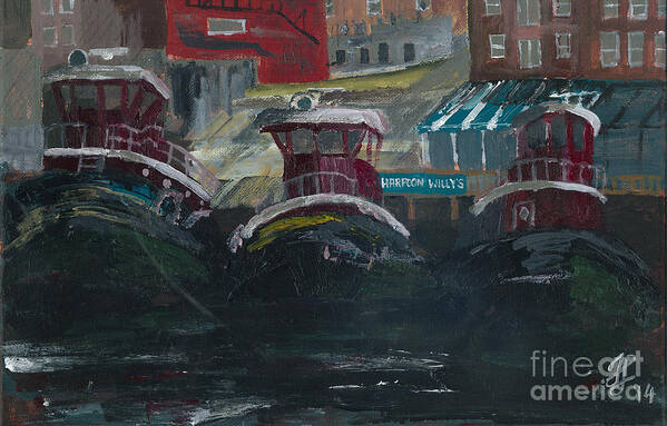 #americana #tugboats Art Print featuring the painting Harpoon Willy's I by Francois Lamothe
