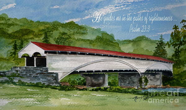 Philippi Covered Bridge Art Print featuring the painting He Guides by Nancy Patterson