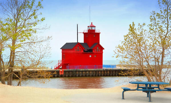 Holland Art Print featuring the photograph Holland Harbor Light by Pat Cook