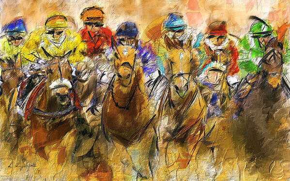 Horse Racing Art Print featuring the painting Horse Racing Abstract by Lourry Legarde