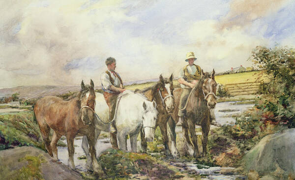 Horse Art Print featuring the painting Horses Watering by Henry Meynell Rheam
