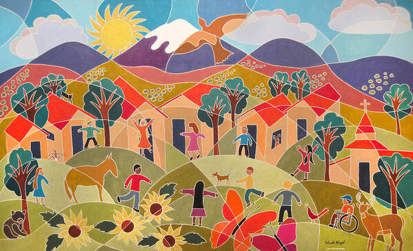Cubism Art Print featuring the painting It Takes a Village by Deborah WENZEL