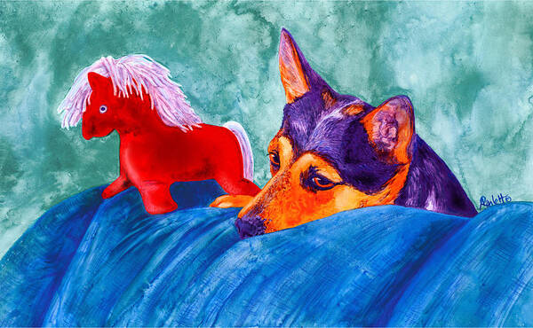 Dog Art Print featuring the painting Jack and Red Horse by Ann Ranlett