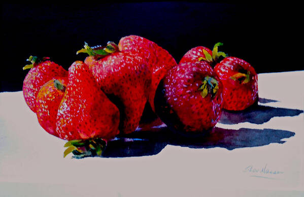 Berries Art Print featuring the painting Juicy Strawberries by Sher Nasser