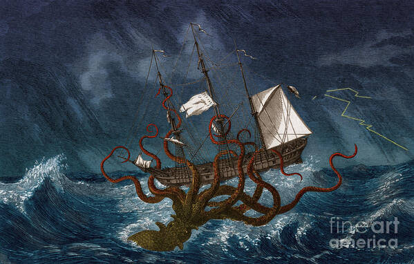 History Art Print featuring the photograph Kraken Attacking Ship, 1700 by Science Source