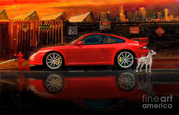 Porsche Art Print featuring the digital art La Fire Chief by Alan Greene