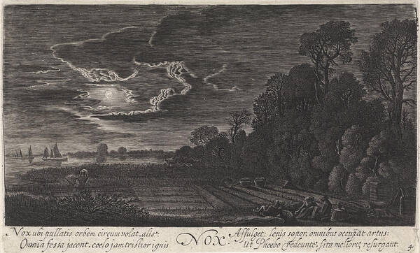 Night Art Print featuring the drawing Landscape With Resting Bird Catchers Night by Jan Van De Velde (ii)