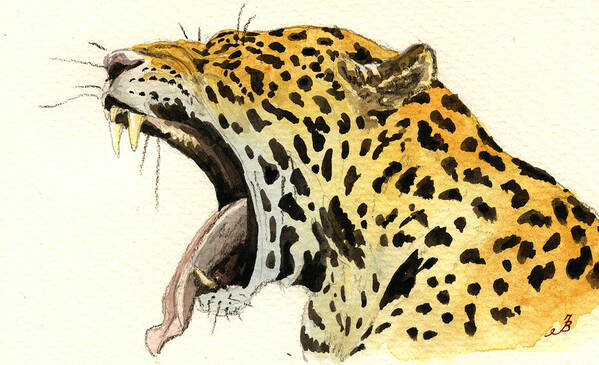 Leopoard Art Print featuring the painting Leopard head by Juan Bosco