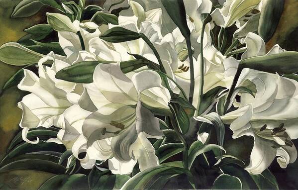 Lily Art Print featuring the painting Lilies At Night by Alfred Ng