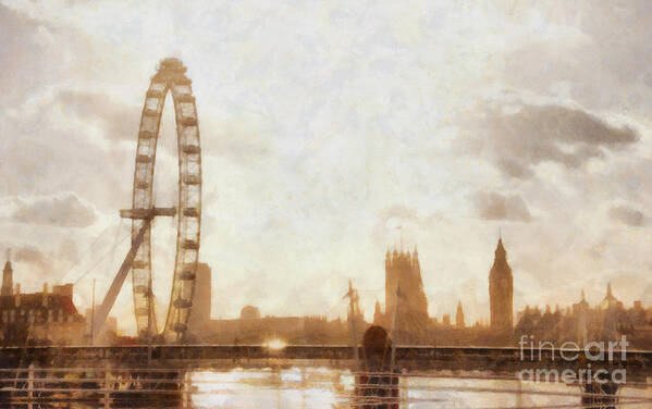 #faatoppicks Art Print featuring the painting London skyline at dusk 01 by Pixel Chimp