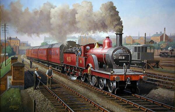 Train Art Print featuring the painting Midland Railway single 1896. by Mike Jeffries