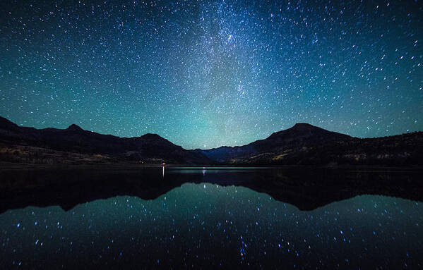 Premiere Event Art Print featuring the photograph Milky Way reflection sence by Pete Lomchid