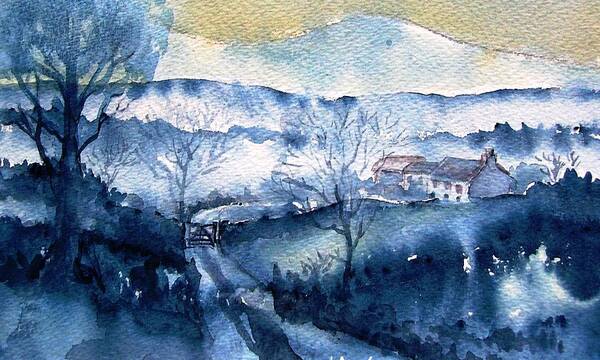 Mist Rising Art Print featuring the painting Mist Rising over Snow in Wicklow Mts Ireland .  by Trudi Doyle