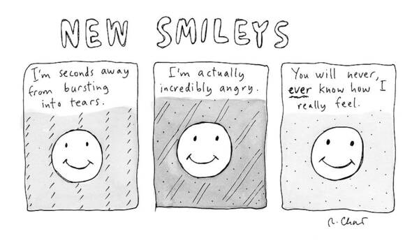 Smiley's Art Print featuring the drawing New Versions Of The Stick Figure Smiley's by Roz Chast