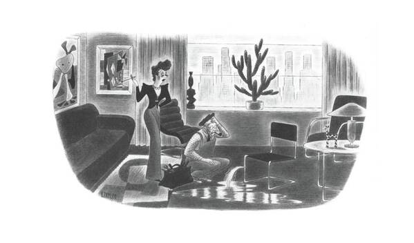 111247 Rta Richard Taylor Plumber Puzzled As Water Leaks Out Of The Leg Of A Tubular Chair. Baf?ed Chair Confuse Confused Faulty Furniture Leak Leaks Leaky Leg Modern Out Piping Plumber Puzzled Repair Sprung Stylish Tubular Water Art Print featuring the drawing New Yorker June 28th, 1941 by Richard Taylor