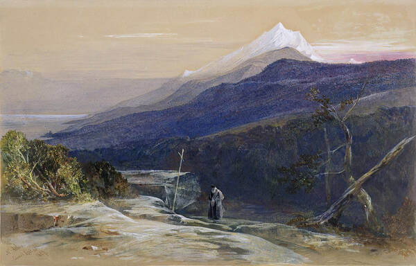 Landscape Art Print featuring the painting Mount Athos, 1857 by Edward Lear