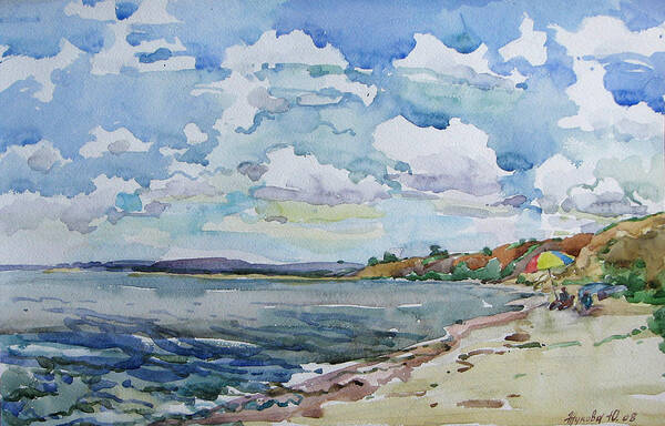 Sea Art Print featuring the painting Not a season. A deserted beach. by Juliya Zhukova