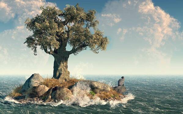 Island Art Print featuring the digital art One Tree Island by Daniel Eskridge