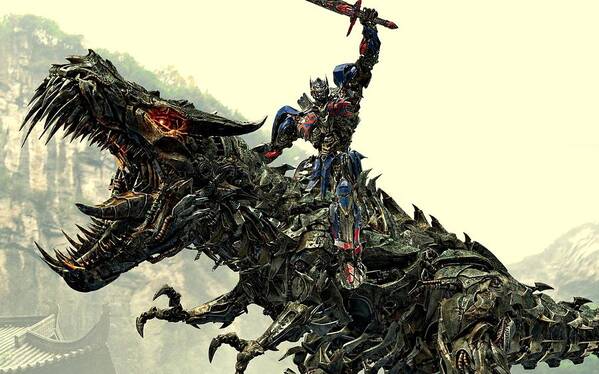 Transformers 4 Art Print featuring the digital art Optimus Prime Riding Grimlock by Movie Poster Prints