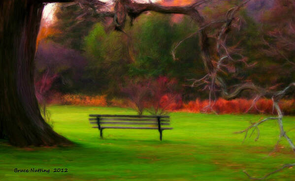 Autumn Art Print featuring the painting Park Bench by Bruce Nutting