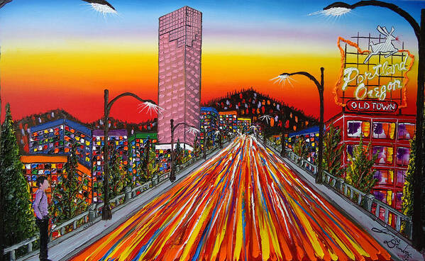 Portland City Lights Art Print featuring the painting Portland Oregon Sign 14 by James Dunbar