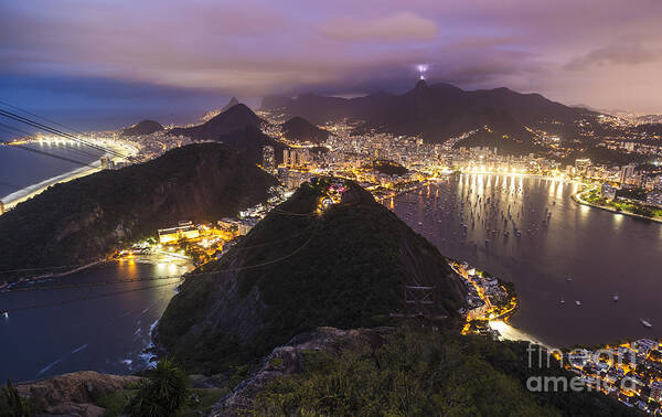 Rio Art Print featuring the photograph Rio Evening Cityscape Panorama by Mike Reid