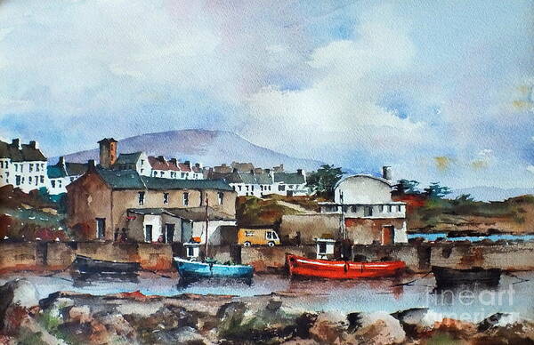 Val Byrne Art Print featuring the painting Roundstone Old Harbour Galway by Val Byrne
